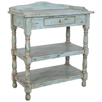 Wanderlust Deco Recibidor De Madera Artesanal Azul 80x40x90h Cm