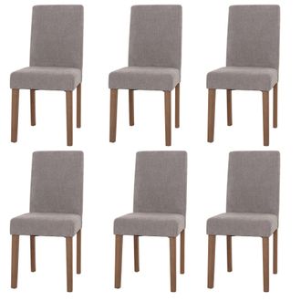 Hhg Hhg - Lote De 6 Sillas De Comedor Littau, Silla De Cocina Respaldo Alto, Tela/textil Chenilla Madera, Gris Claro, Patas Color Natural