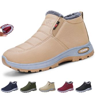Generic Womens Fur Lined Non-Slip Warm Orthopaedic Boots, Winter Waterproof Snow Boots with Arch Support, Wide Fit Slip-On Sneakers (7.5,Beige)