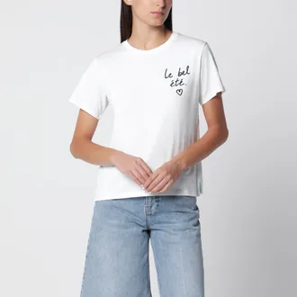 Max Mara T-shirt in jersey di cotone bianca con ricamo
