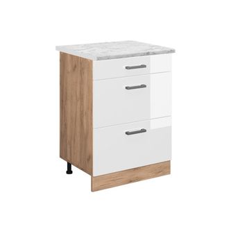 Vicco Mueble Bajo De Cocina R-line, Blanco Alto Brillo, 60 Cm Et M&aacute;rmol