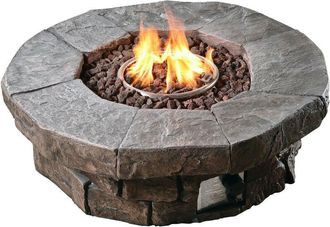 Teamson Home Allaperto Giardino Grande Rotondo Gas Propano Braciere da Tavolo, Braciere Basso Senza Fumo, Riscaldatore per Mobili da Patio con Pietre Laviche e