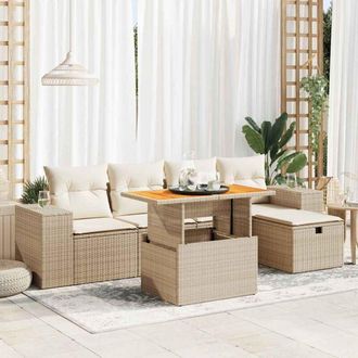 vidaXL Set Sof&aacute;s Jard&iacute;n Y Cojines 6 Pzas Rat&aacute;n Sint&eacute;tico Acacia Beige Vidaxl