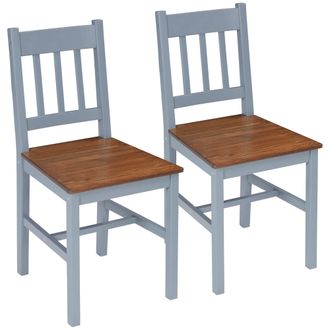 HOMCOM Dining Chairs Set of 2 - Pine Wood Frame - Slat Back for Kitchen Grey | TJ Hughes