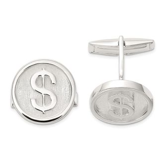 Diamond2Deal Sterling Silver Polished Round Dollar Sign Cuff Links