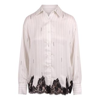 Ermanno Scervino Shirts, female, White, XS, Pinstriped Shirt with Lace
