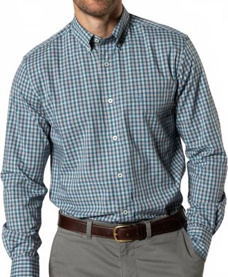 Duck Head Fallon Plaid Performance Poplin Sport Shirt In Teal Blue