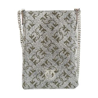 Pinko Pinko - Phone Case Mod. Monogram Full Strass - Dames - Accessoires - Grijs - Maat: ONE Size Leer