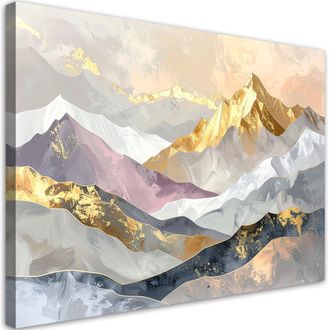 Feeby Cuadro Sobre Lienzo, Paisaje De Monta&ntilde;as Imitaci&oacute;n Oro, 100x70