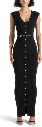 Mani&egrave;re De Voir Helene Knitted Midaxi Dress with Belt in Black at Nordstrom, Size Medium