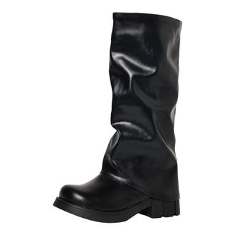 Generic Womens Casual Knee High Boots Round Toe High Chunky Heel With Platform Slip On Design For Easy Daily Wear