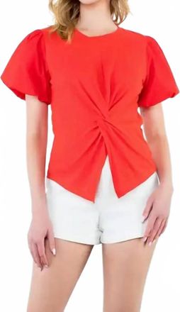 THML Clothing Puff Sleeve Twist Front Top In Red