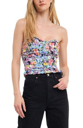 endless rose Floral Ruched Strapless Top in Multi at Nordstrom, Size X-Small