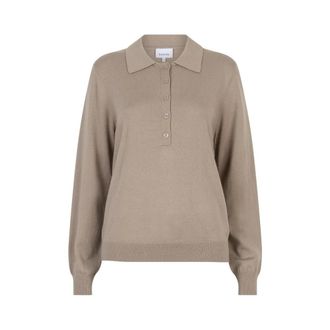 Dante6 Anahi Gebreide longsleeve polo - Dames - Truien - Beige - Maat: XL Katoen