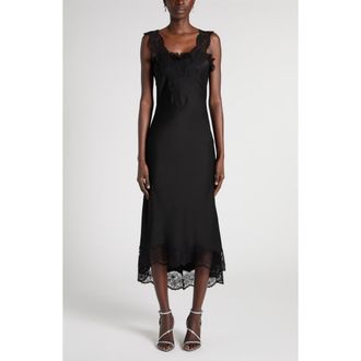 Alexander McQueen Lace Trim Satin Cocktail Dress in Black at Nordstrom, Size 42