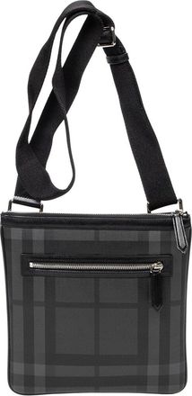 Burberry Gray & Black Smoked Check Coated Canvas Flat Square Messenger, Never Carried (Authentic Pre-Loved)