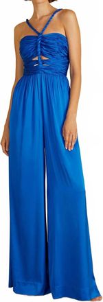 AMUR Kirah Twist Halter Jumpsuit In Deep Ocean