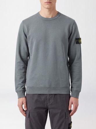 Stone Island Felpa girocollo in jersey di cotone con patch logo Compass