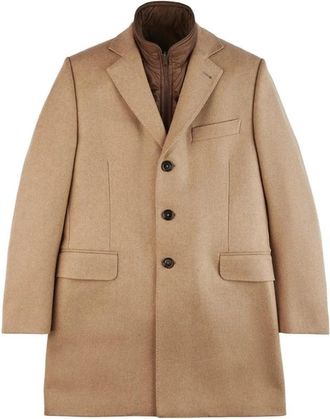 Fay Beige Wollen Kasjmier Jas met Uitneembaar Gilet - Heren - Mantel - Beige - 2XL - Wol - Jassen