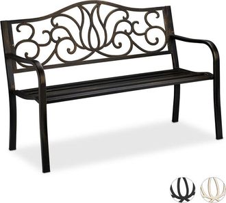 Relaxdays Relaxdays Banco Jardín Antiguo, 2 Personas, Asiento Metal, Balcón y Terraza, 90 x 127,5 x 63 cm, Acero, Negro y Bronce