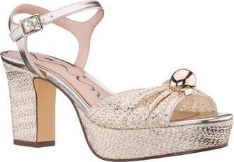 Nina Metallic Block Heel Platform Sandal in Gold at Nordstrom, Size 8.5