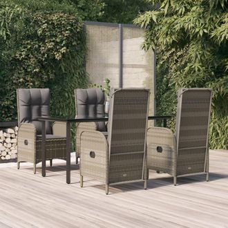 vidaXL Set Comedor Jard&iacute;n 5 Pzas Y Cojines Rat&aacute;n Sint&eacute;tico Negro Gris Vidaxl