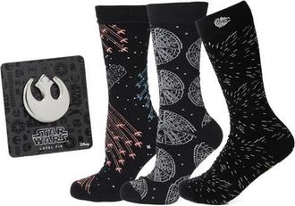 Cufflinks Inc. x Star Wars Transport Lapel Pin & 3-Pack Socks Set in Black at Nordstrom