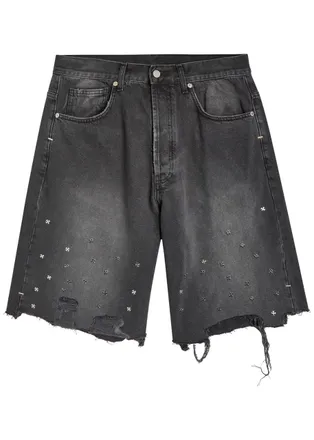 Askyurself Cross Pin Embellished Denim Shorts - Black