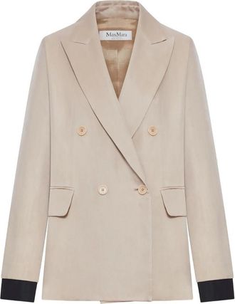 Max Mara Beige Solid Peaked Lapel Blazer