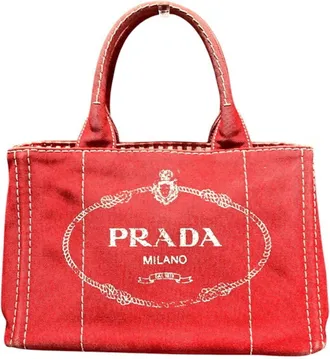 Prada Canapa Red Color Canvas Handbag Tote Bag (Pre-Owned)