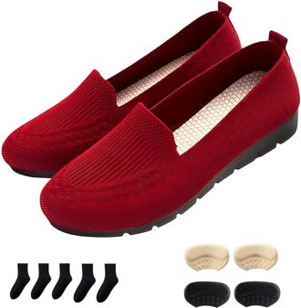Generic Womens Orthopedic Knit Comfort Loafers-Slip-Resistant Walking Shoes with Arch Support (Red,10.5)