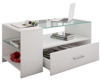 ebuy24 Ebuy24 - Mesa De Centro De Madera Vcm Con Vidrio De Seguridad Esg Sof&aacute;ticocon Suficiente Espacio De Almacenamiento Dimensiones Aprox. Al. 45 X An. 100
