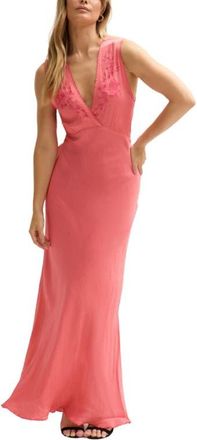 Lily And Lionel Pandora Bias Cut Sleeveless Embroidered Maxi Dress in Orange at Nordstrom, Size 12