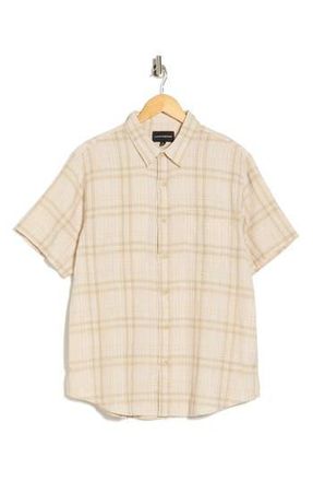 Lucky Brand San Gabriel Short Sleeve Cotton & Linen Button-Up Shirt in Natural Multi Plaid at Nordstrom Rack, Size Xx-Large