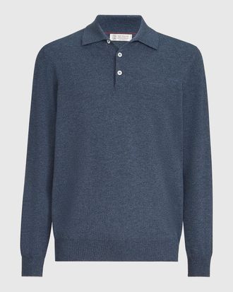 Brunello Cucinelli Men & apos;s Cashmere Knit Long-Sleeve Polo Shirt