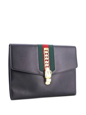 Gucci Sylvie Leather Maxi clutch bag - Black