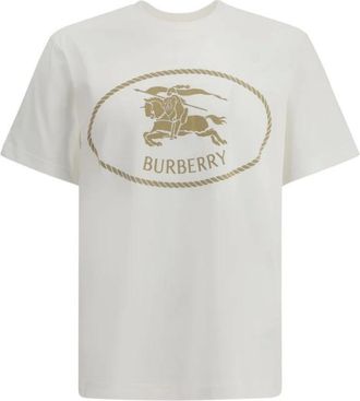 Burberry Tops, Heren, Wit, S, Katoen, Logoed Equestrian Knight T-Shirt