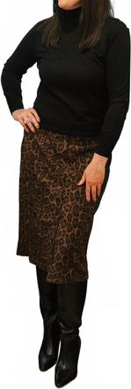 THML Clothing Brooke Leopard Print Suede Midi Skirt In Brown