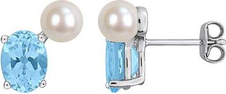 Rina Limor Silver 3.00 Ct. Tw. Sky Blue Topaz & 5.5-6 Mm Pearl Stud Earrings
