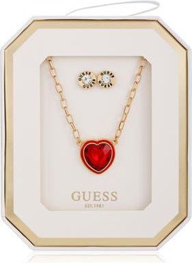 Guess Heart Pendant Necklace & Stud Earrings Set in Gold/red at Nordstrom Rack
