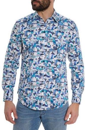 Robert Graham Floral Checks Print Long Sleeve Shirt in Blue Multi at Nordstrom Rack, Size Xxx-Large