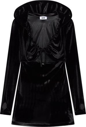 GCDS Jurk met capuchon en ruches - Dames - Feestkleedjes - Zwart - L - Polyester - Kleedjes