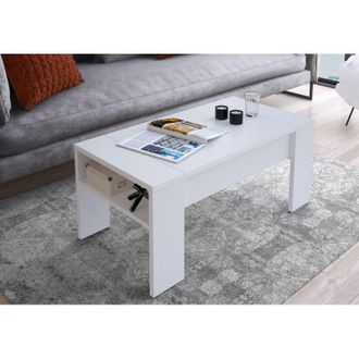 Dmora Mesa De Centro Coral, Un Compartimento, Tapa Elevable, Forma Rectangular, 98x50x43h Cm Blanco