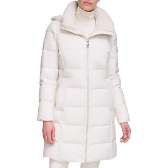 Calvin Klein Faux Shearling Lined Down Puffer Jacket in Eggshell at Nordstrom Rack, Size Medium