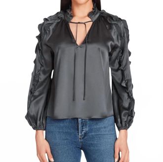 Amanda Uprichard Claudine Silk Top In Zinc