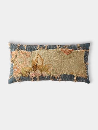 By Walid 19th-Century Napoleon III Aubusson Tapestry Linen and Damask Cushion (19.5in/50cm)