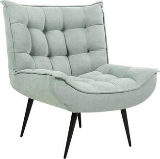 Beliani Sill&oacute;n De Poli&eacute;ster Verde Menta Alvesta Sin Brazos Hierro Negro Copetudo Silla Sala De Estar