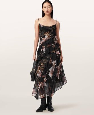 AllSaints Polyester Ruth Floral Slip Maxi Dress, Size: UK 14/US 10