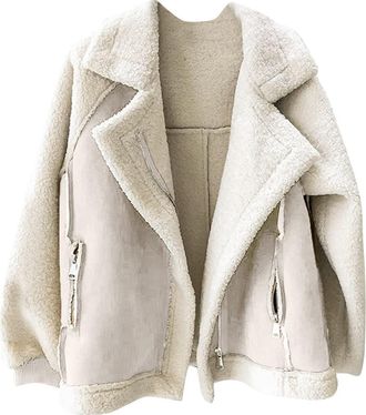 Generic Oversized Fleece Jacket for Women Plush Winter Coats for Women 2025 Casual Fleece Soft Warm Short Lambswool Biker With Outwear for Outdoor Workout Hik