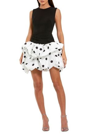 Mac Duggal Womens Sleeveless Crepe Mini Dress With Polka Dot Skirt in Black Ivory at Nordstrom, Size 10